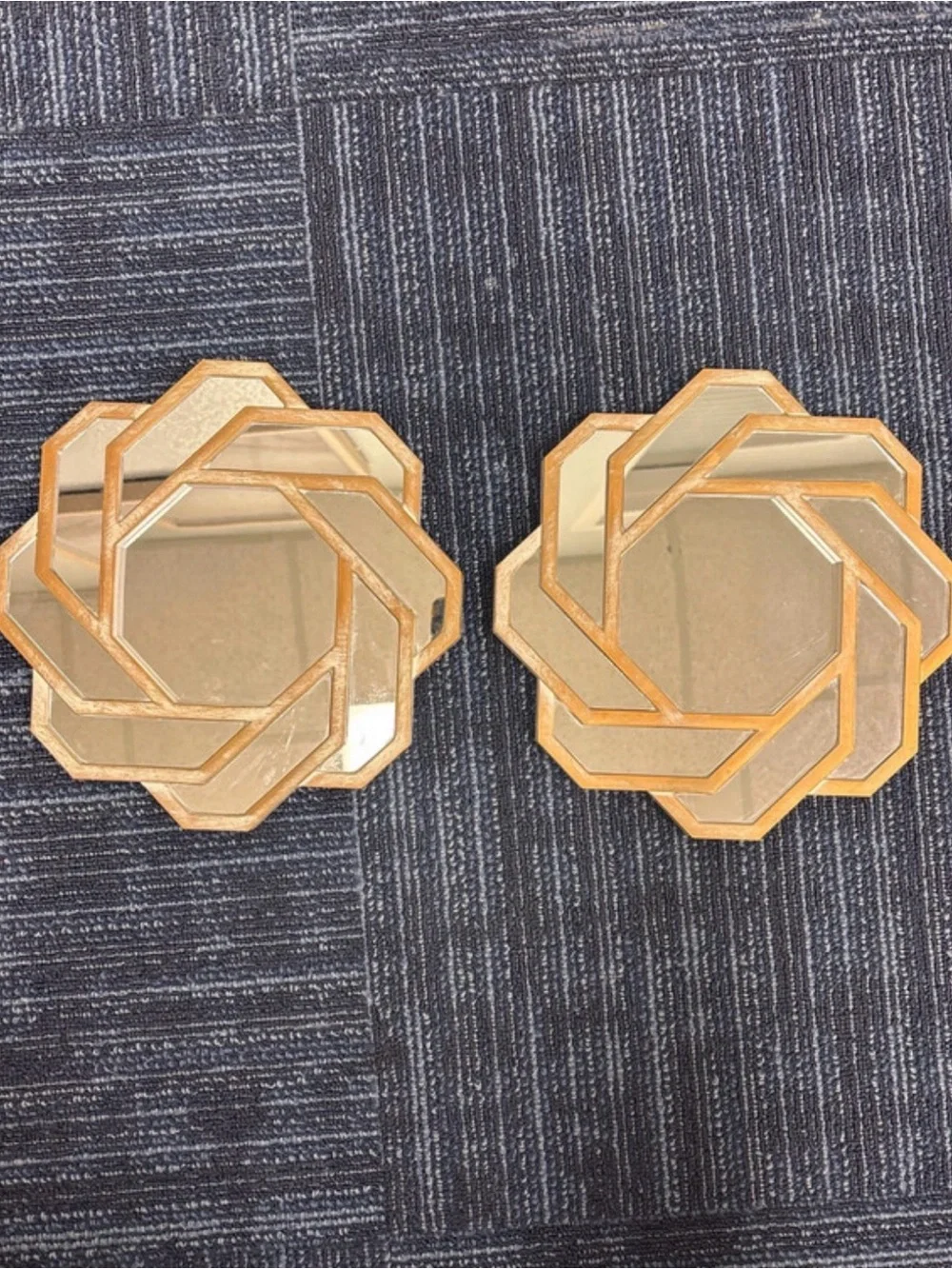 Gold Octagonal Layered Wall Mirror Pair - Decorative Home Accent